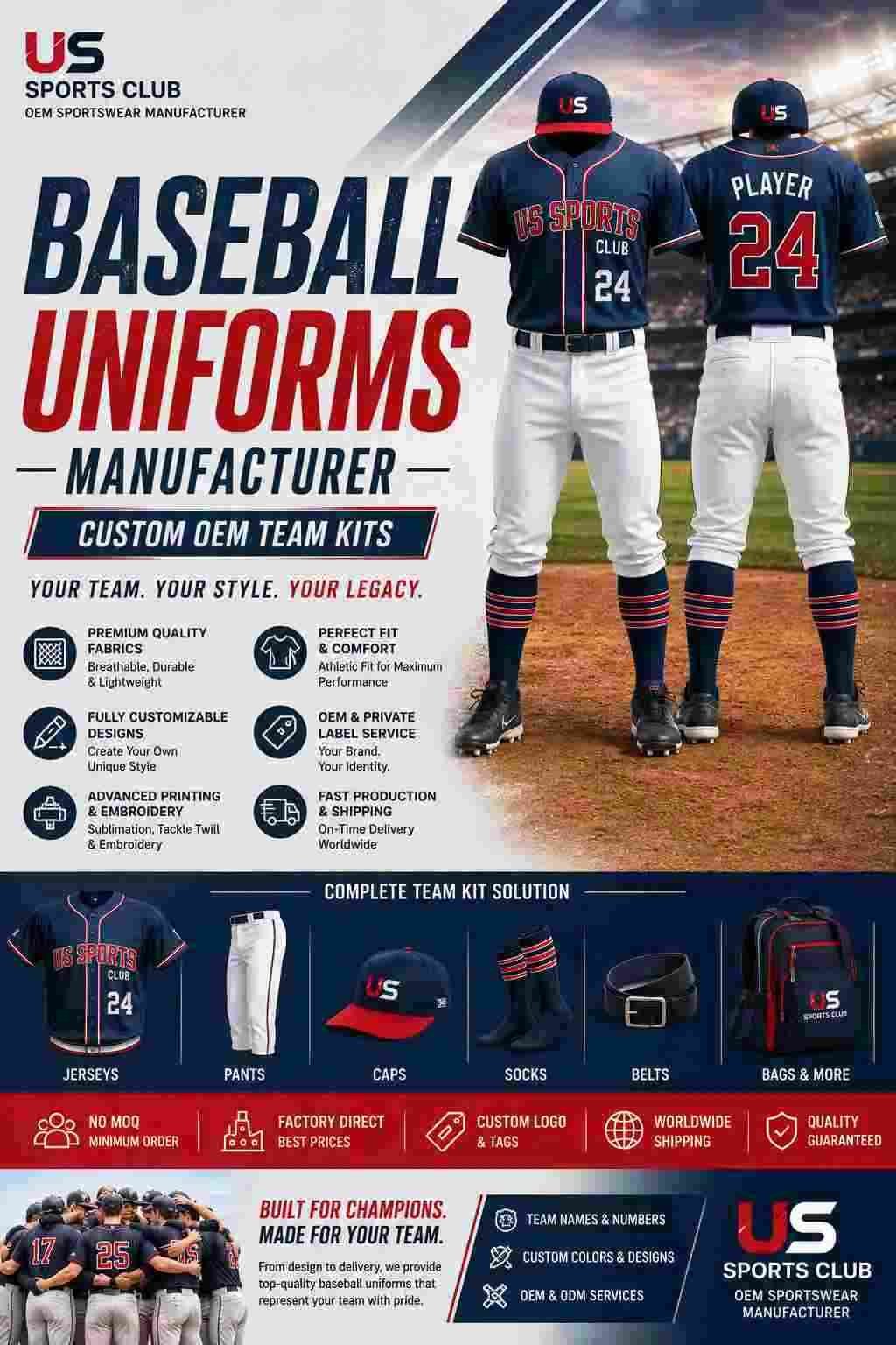 Baseball Uniforms Manufacturer | Custom OEM Team Kits gallery