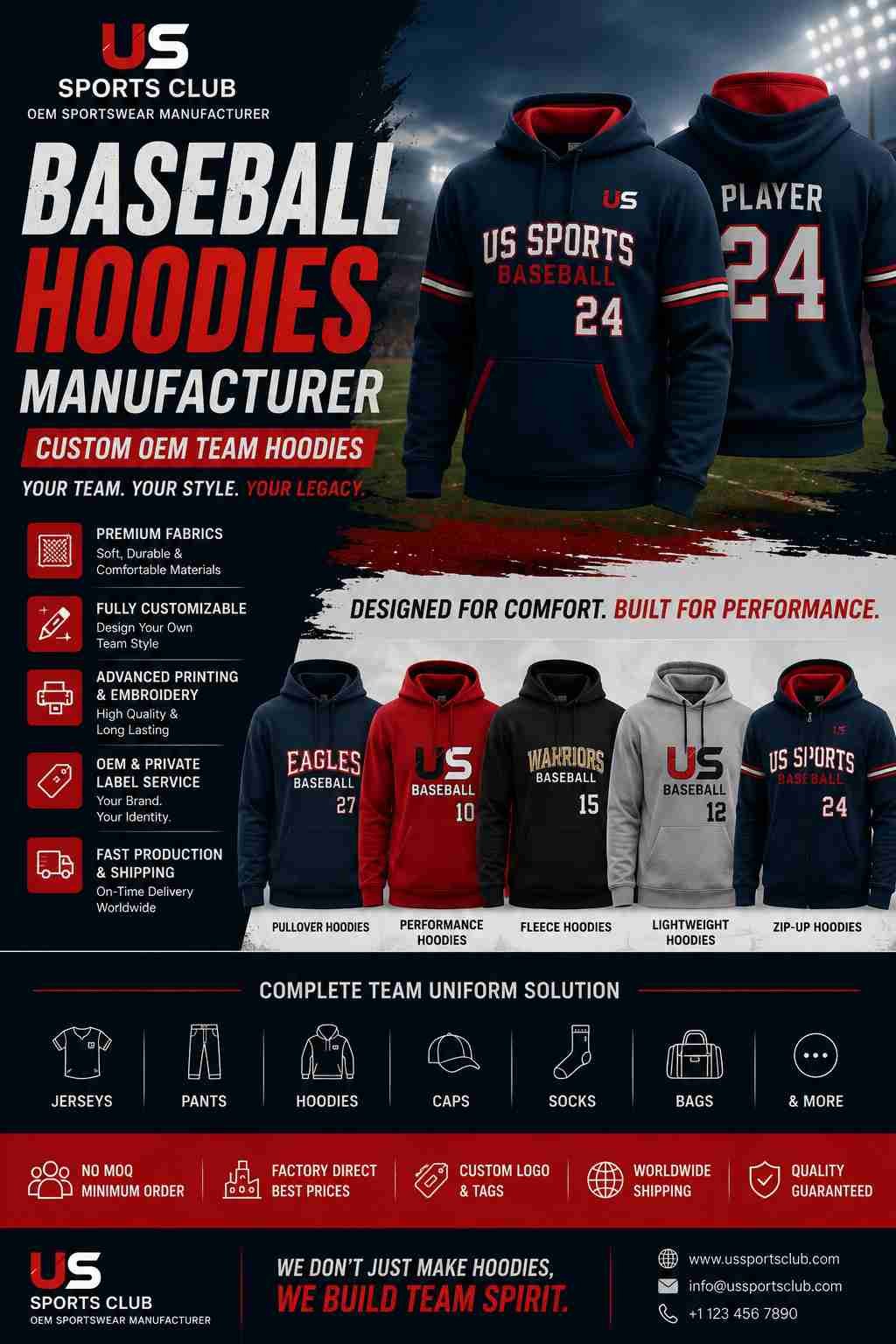 Baseball Hoodies Manufacturer | Custom OEM Team Hoodies