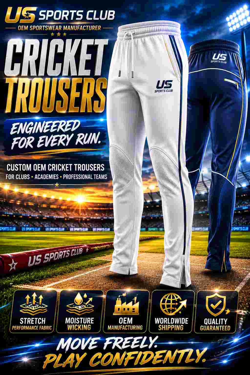 Cricket Trousers Manufacturer | Custom OEM Cricket Trousers Supplier