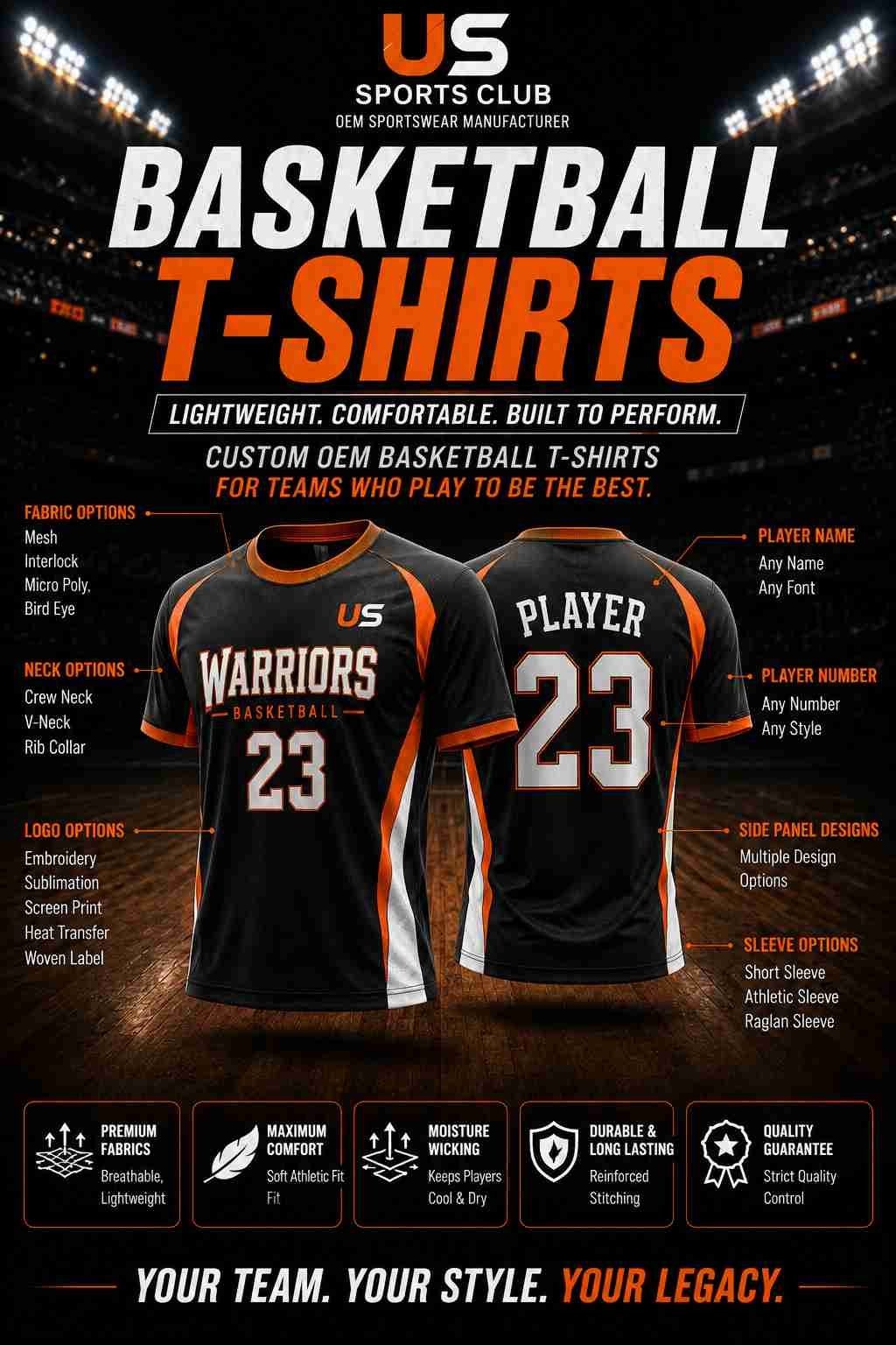 Basketball T-Shirts Manufacturer | Custom OEM Performance Basketball T-Shirts