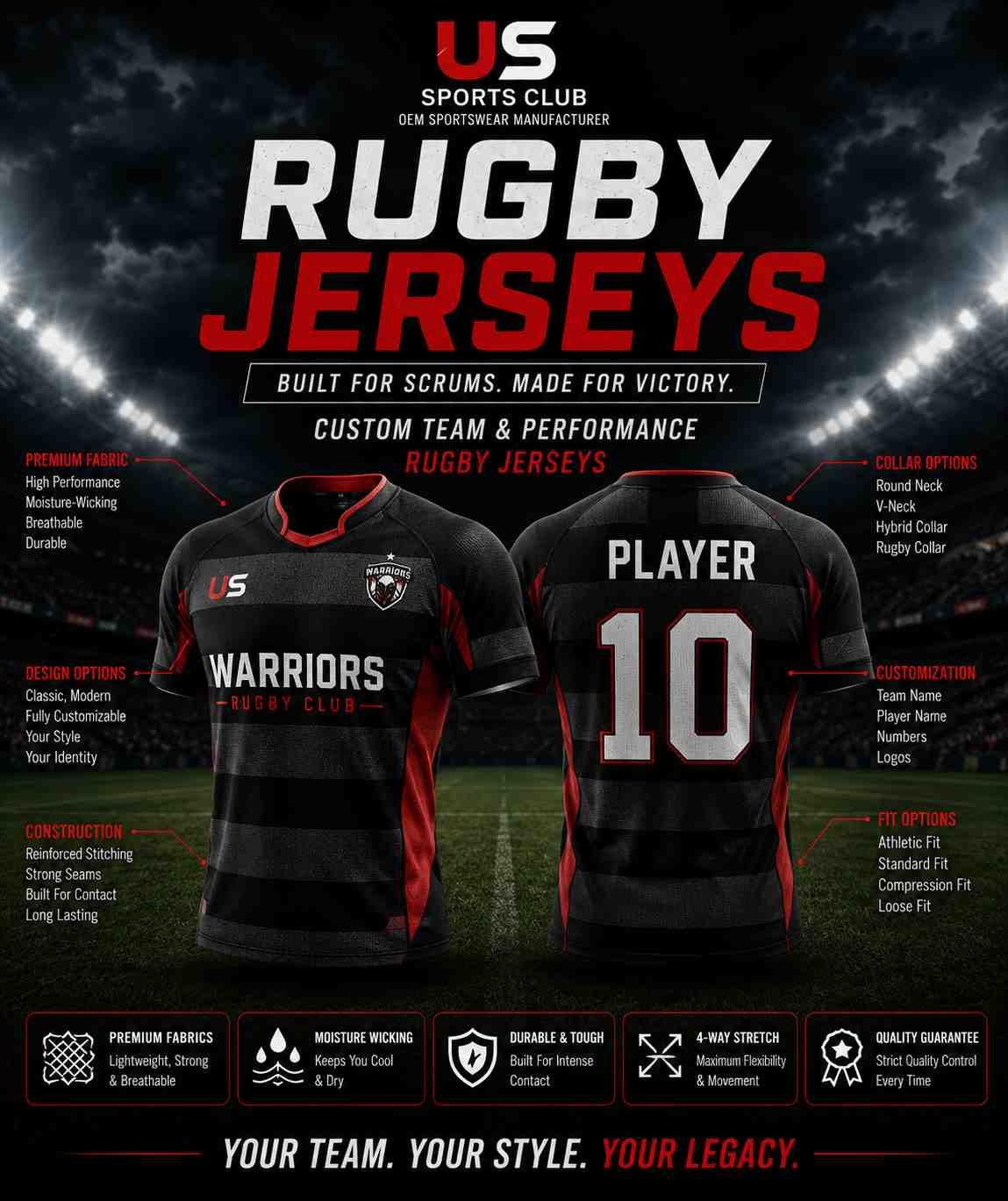 Rugby Jerseys Manufacturer | Custom OEM Rugby Jerseys Supplier