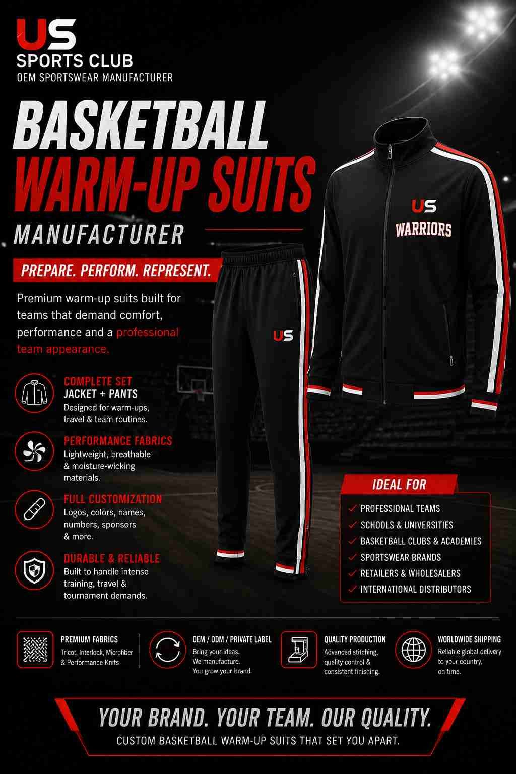 Basketball Warm-Up Suits Manufacturer | Custom OEM Team Tracksuits